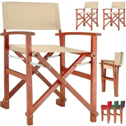 Casaria®, Regiestuhl Creme 2er-Set Eukalyptusholz FSC®-zertifiziert Klappbar
