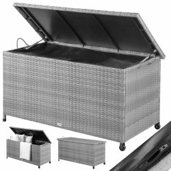 Gartenbox Polyrattan Grau 117x53x60cm mit Griffen & Rollen
