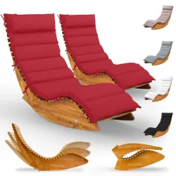 Casaria®, Saunaliege Java 2er-Set Akazie FSC®-zertifiziert mit Auflage Rot