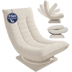 Sessel Aberdeen Creme Cord 5fach verstellbar 360 Grad drehbar klappbar