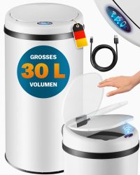 Sensor Mülleimer Weiß Edelstahl 30L