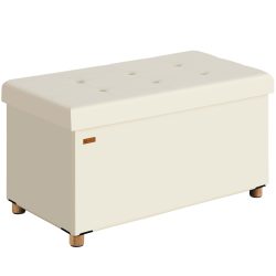 Sitzbank Beige Samt 76x38x42cm mit Stauraum faltbar