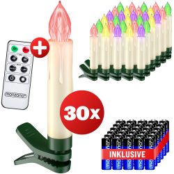 Kabellose Weihnachtsbaumkerzen LED 30er-Set Bunt mit Batterien & Fernbedienung