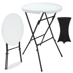 Stehtisch Weiß mit Husse Schwarz Ø72cm klappbar 110cm Höhe
