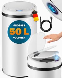 Sensor Mülleimer Weiß Edelstahl 50L