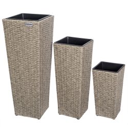 Polyrattan Blumentopf 3er-Set Creme