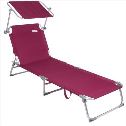 Gartenliege Ibiza Rubinrot 190x59x29cm Alu Sonnendach