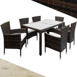 Polyrattan Garten-Sitzgruppe Bali 7-tlg Braun/Creme