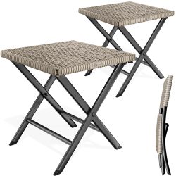 Polyrattan Klapphocker Creme 2er-Set 3in1 120kg Belastbarkeit 43x40x44cm klappbar leicht tragbar außen wetterfest