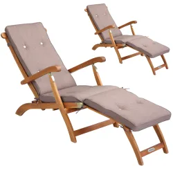 Gartenliege Queen Mary® 2er-Set Akazie FSC®-zertifiziert inkl Auflage Creme meliert