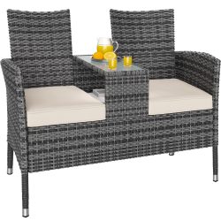 Polyrattan Kino Bank Grau/Beige 145x58x87cm