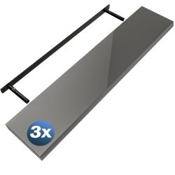 Wandregal Schweberegal 110cm 3er-Set Hochglanz Grau + Halterung