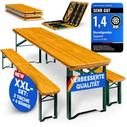 Bierzeltgarnitur 220cm klappbar 2er-Set 10 Personen hohe Belastbarkeit massives Holz