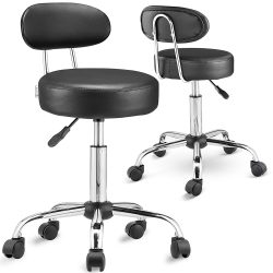Rollhocker 2er-Set Schwarz 360° drehbar mit Rückenlehne