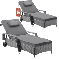 Polyrattan Gartenliege 2er-Set Grau/Anthrazit 193x90x43cm