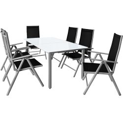 Garten-Sitzgruppe Bern 7-tlg Silber Alu Milchglas