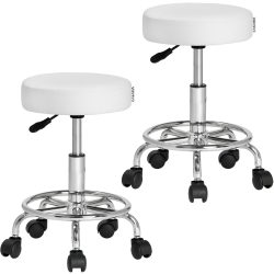 Rollhocker 2er-Set Kunstleder Weiß 360° drehbar