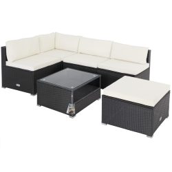 Polyrattan Ecklounge Schwarz/Creme dicke Rückenpolster