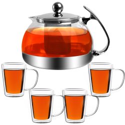 Teekanne Glas 1,2L inkl Teegläser 4er-Set