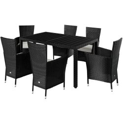 Sitzgruppe Polyrattan 7-tlg Schwarz WPC