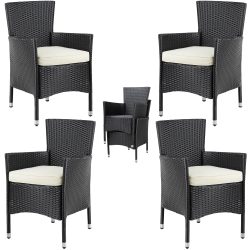 Polyrattan Gartenstuhl 4er-Set Schwarz/Creme stapelbar