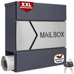 Briefkasten Design Anthrazit Edelstahl Zeitungsfach 37x11x36,5 cm