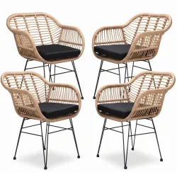Polyrattan Korbsessel Bali 4er-Set Natur