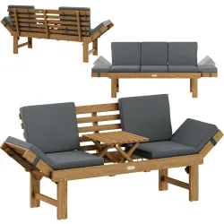 Gartenbank 2in1 wandelbar mit Tisch Kissen aus Akazienholz