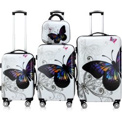 Hartschalenkoffer Set 4-tlg Rollen 360º Beautycase Butterfly Polycarbonat
