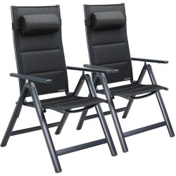 Gartenstuhl Hochlehner klappbar Bern Premium 2er-Set Anthrazit Alu gepolstert & verstellbar