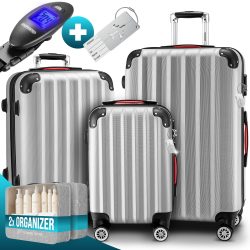 Hartschalenkoffer Set 3-tlg mit Zubehör Rollen 360º Silber ABS