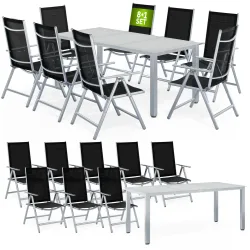 Gartensitzgruppe Bern 9-tlg 8 Personen Silber Alu Milchglas Glas