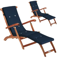 Gartenliege Queen Mary® 2er-Set Akazie FSC®-zertifiziert inkl Auflage Blau