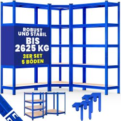 Schwerlast- und Eckregal 3er-Set Blau je 875kg