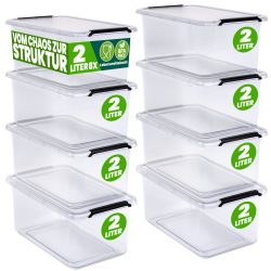 Aufbewahrungsbox 8er-Set 20x15x12cm 2L transparent stapelbar BPA-frei