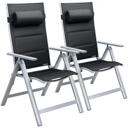 Gartenstuhl Hochlehner klappbar Bern Premium 2er-Set Silber Alu gepolstert & verstellbar