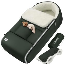Babyfußsack Grau-Grün Kinderwagen geeignet mit Beutel
