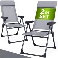 Gartenstuhl klappbar 2er-Set Grau Alu Hochlehner verstellbar
