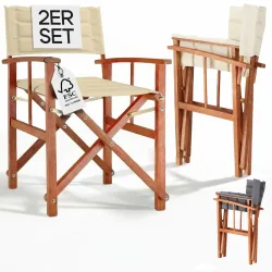 Regiestuhl Premium Creme 2er-Set FSC®-zertifiziertes Eukalyptusholz Gepolstert