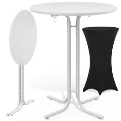 Stehtisch Weiß 110x80cm + Stehtischhusse Schwarz Ø80cm