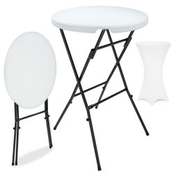 Stehtisch Weiß mit Husse Weiß Ø72cm klappbar 110cm Höhe