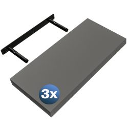 Wandregal Schweberegal 50cm 3er-Set Grau + Halterung