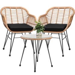 Polyrattan Garten-Sitzgruppe Bali 3-tlg Natur/Schwarz