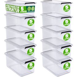 Aufbewahrungsbox 10er-Set 30x20x12cm 5L transparent stapelbar BPA-frei