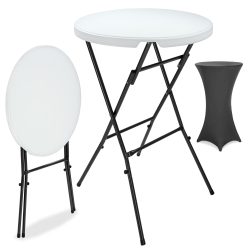 Stehtisch Weiß mit Husse Anthrazit Ø72cm klappbar 110cm Höhe