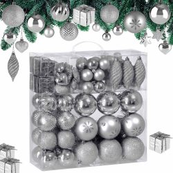 Weihnachtskugeln 103-teilig Silber bruchsicher glänzend matt glitzer