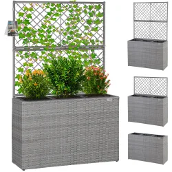 Polyrattan Blumenkasten mit Rankgitter Grau