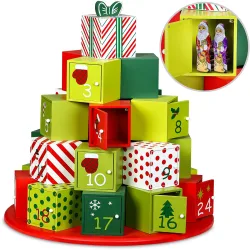 Adventskalender Geschenkpyramide XL Holz Bunt