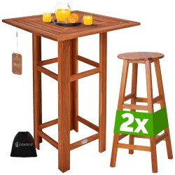 Stehtisch mit 2 Barhocker Set 3-tlg Akazienholz