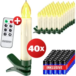 Kabellose Weihnachtsbaumkerzen LED 40er-Set Warmweiß mit Batterien & Fernbedienung